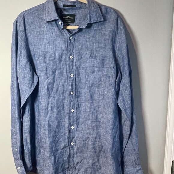 RODD & GUNN Men's Seaford Denim Linen Long Sleeve Button Down Shirt, Large - NWT - Picture 1 of 5